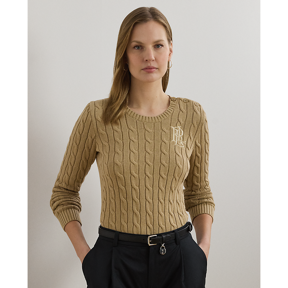 LRL Button-Trim Cable-Knit Cotton Jumper/Pulover 200932223005