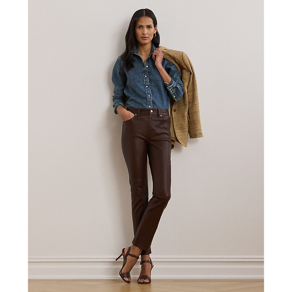 LRL High-Rise Lambskin Straight Ankle Trous/Hlače 200959307002