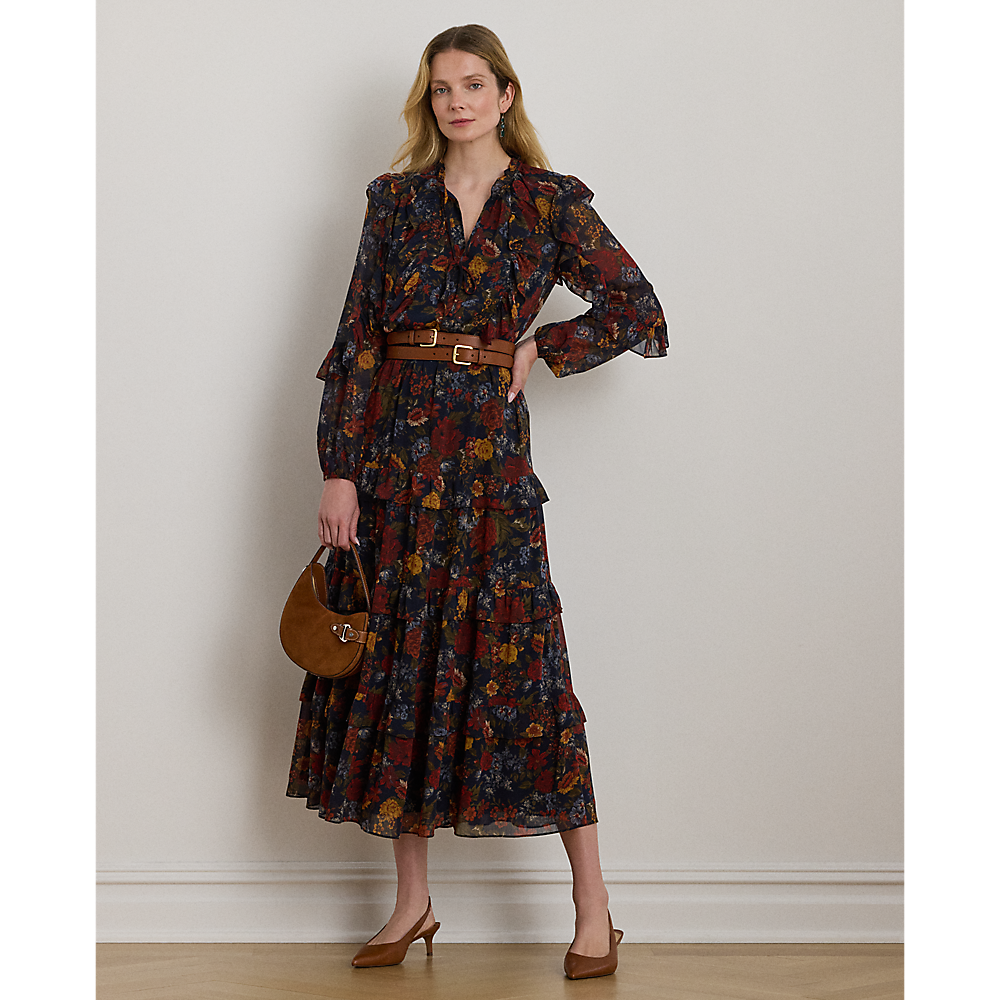 LRL Floral Crinkle Georgette Tiered Dress/Haljina 200979789001