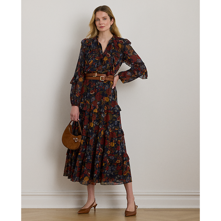 LRL Floral Crinkle Georgette Tiered Dress/Haljina 200979789001