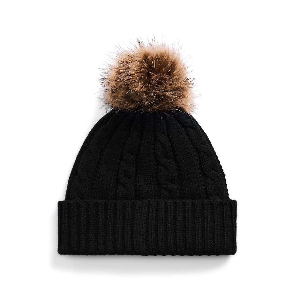 LRL Crest-Patch Pom-Pom Cable-Knit Beanie/Kapa 454P04455003