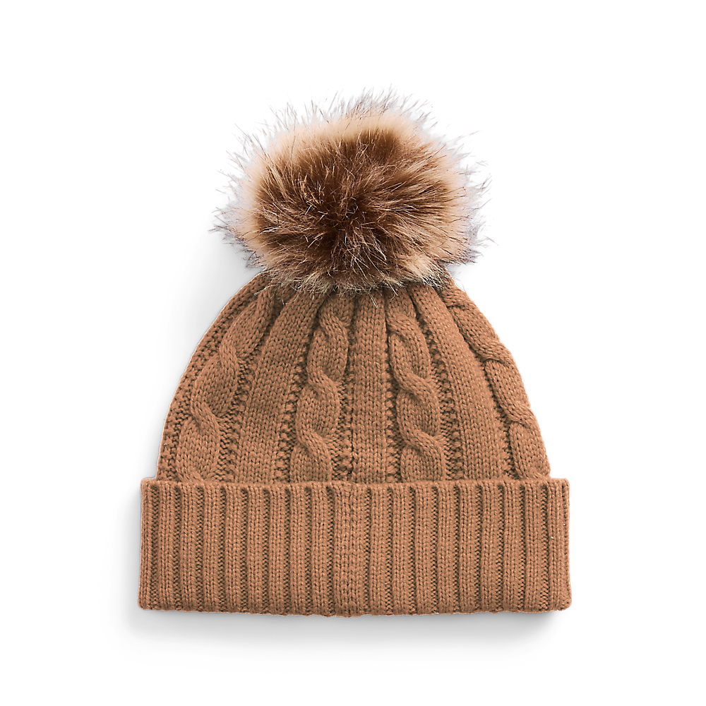 LRL Crest-Patch Pom-Pom Cable-Knit Beanie/Kapa 454P04455002