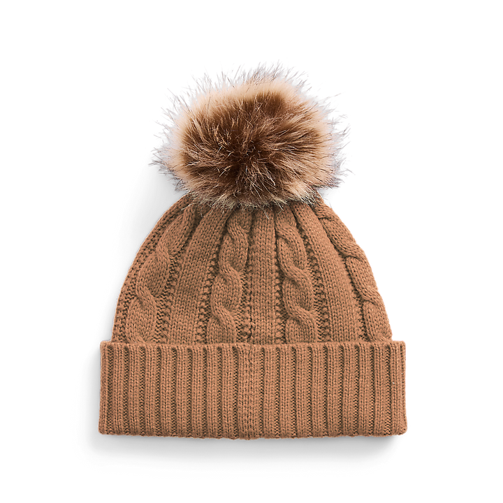 LRL Crest-Patch Pom-Pom Cable-Knit Beanie/Kapa 454P04455002