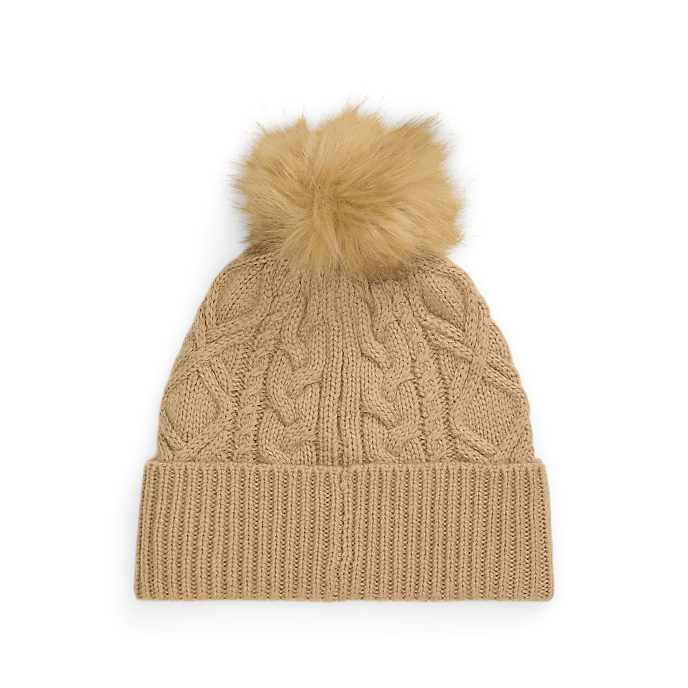LRL Embroidered Pom-Pom Cable-Knit Beanie/Kapa 454P04466002