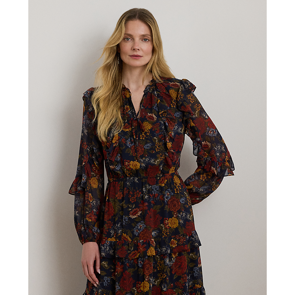 LRL Floral Crinkle Georgette Tiered Dress/Haljina 200979789001