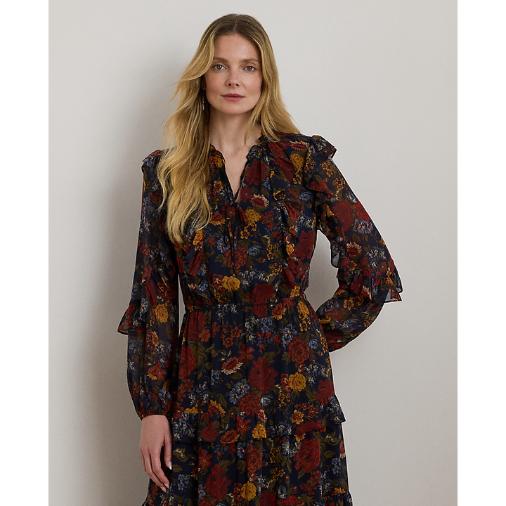 LRL Floral Crinkle Georgette Tiered Dress/Haljina 200979789001