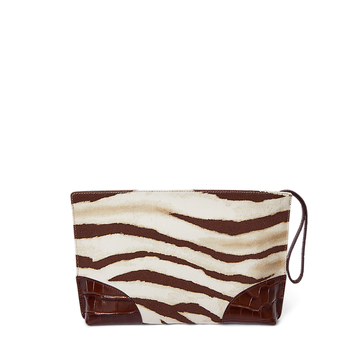 LRL Zebra-Print Canvas & Leather Large Pouch/Torba 432974536001