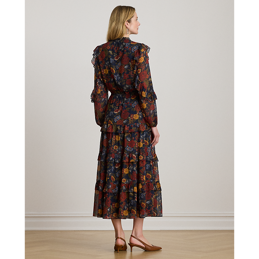 LRL Floral Crinkle Georgette Tiered Dress/Haljina 200979789001