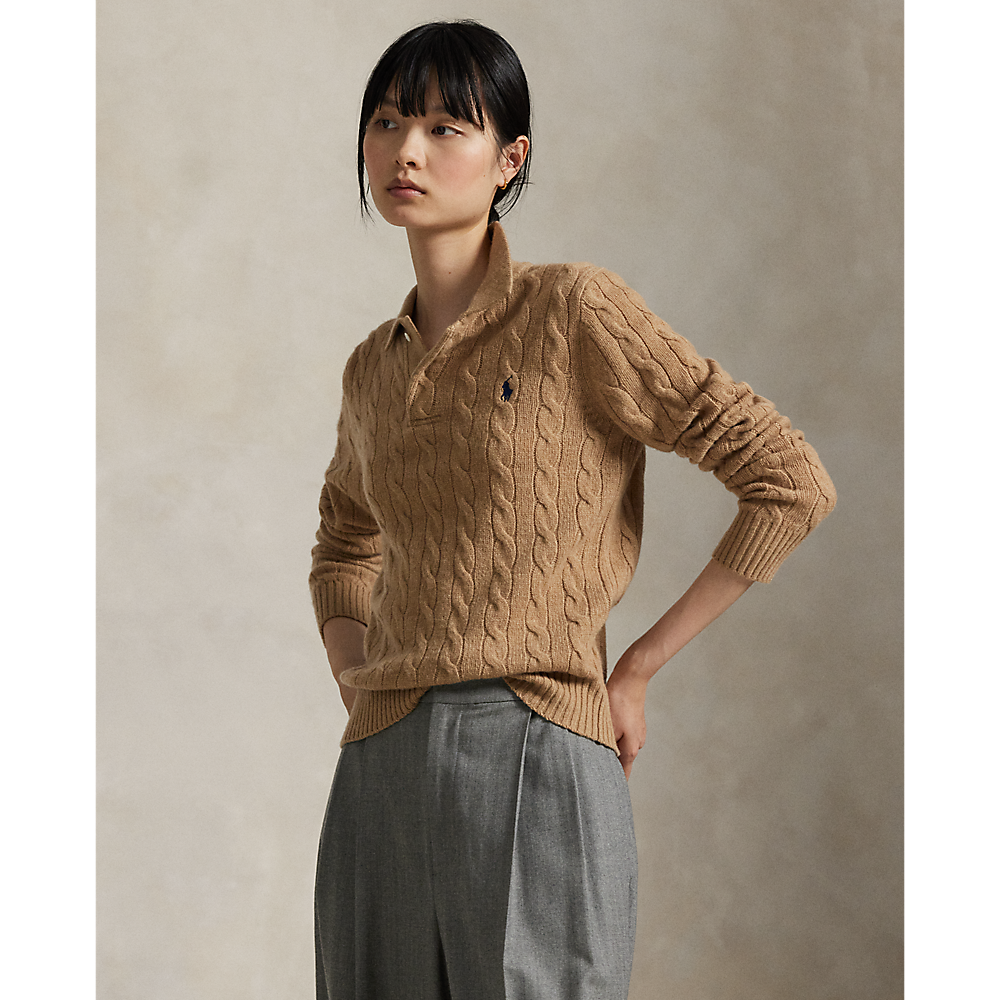 PRL  Cable-Knit Wool-Cashmere Polo Sweater/Pulover 211972132002