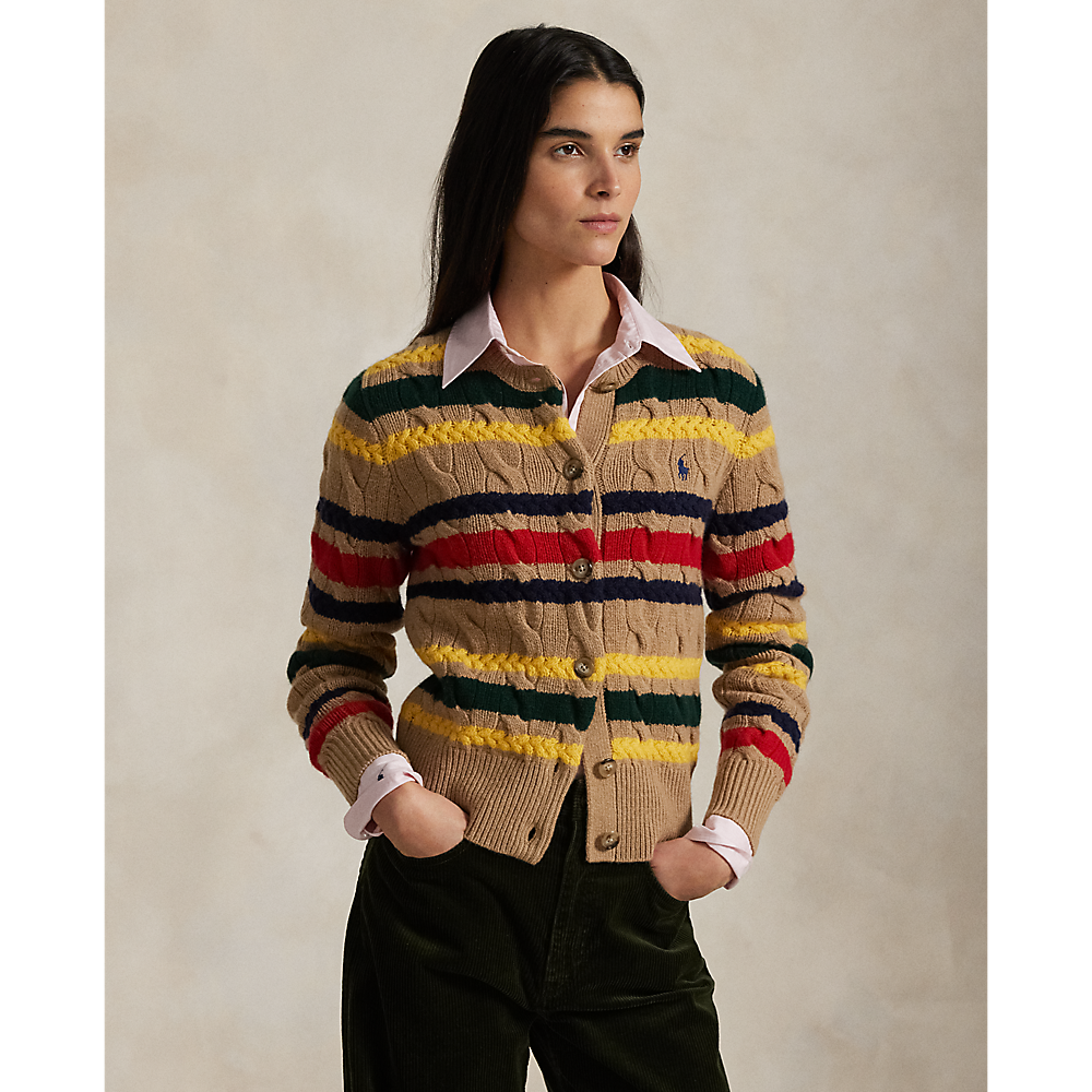 PRL Striped Cable Wool-Cashmere Cardigan /Pulover 211972837001
