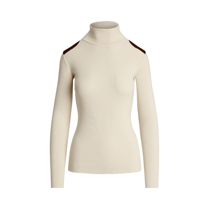 LRL Faux-Leather-Trim Rib-knit Roll Neck/Pulover 200951386001