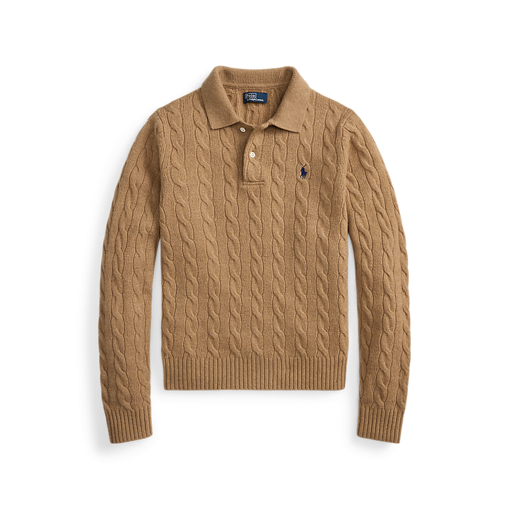 PRL  Cable-Knit Wool-Cashmere Polo Sweater/Pulover 211972132002