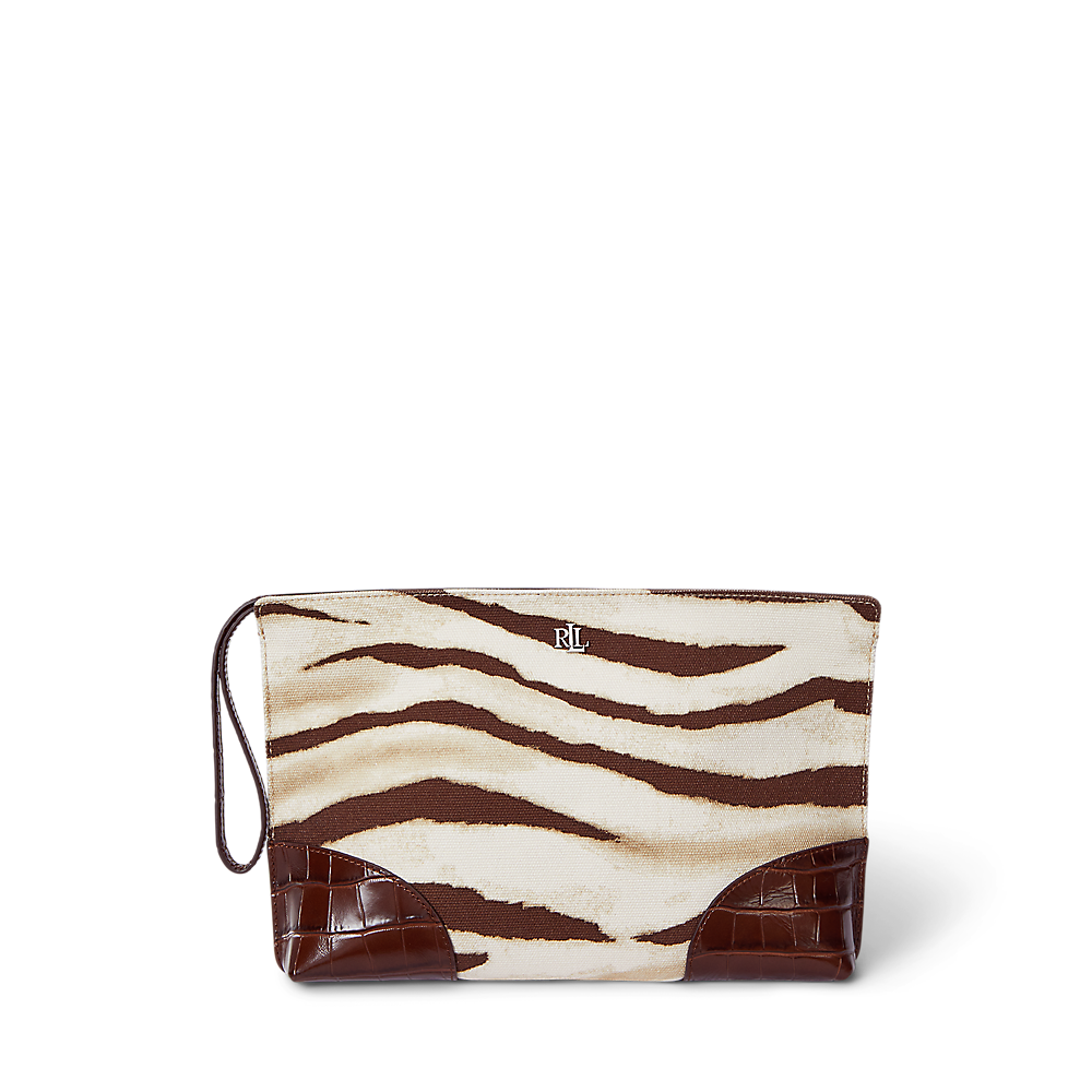 LRL Zebra-Print Canvas & Leather Large Pouch/Torba 432974536001
