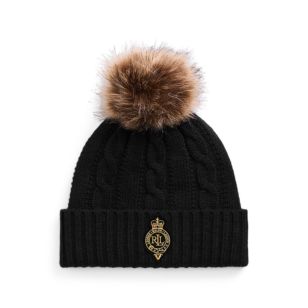 LRL Crest-Patch Pom-Pom Cable-Knit Beanie/Kapa 454P04455003