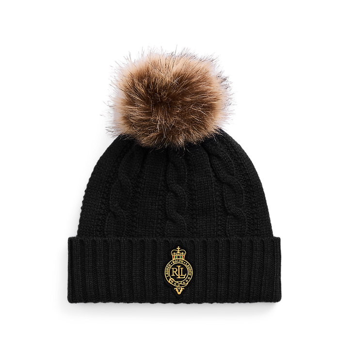 LRL Crest-Patch Pom-Pom Cable-Knit Beanie/Kapa 454P04455003