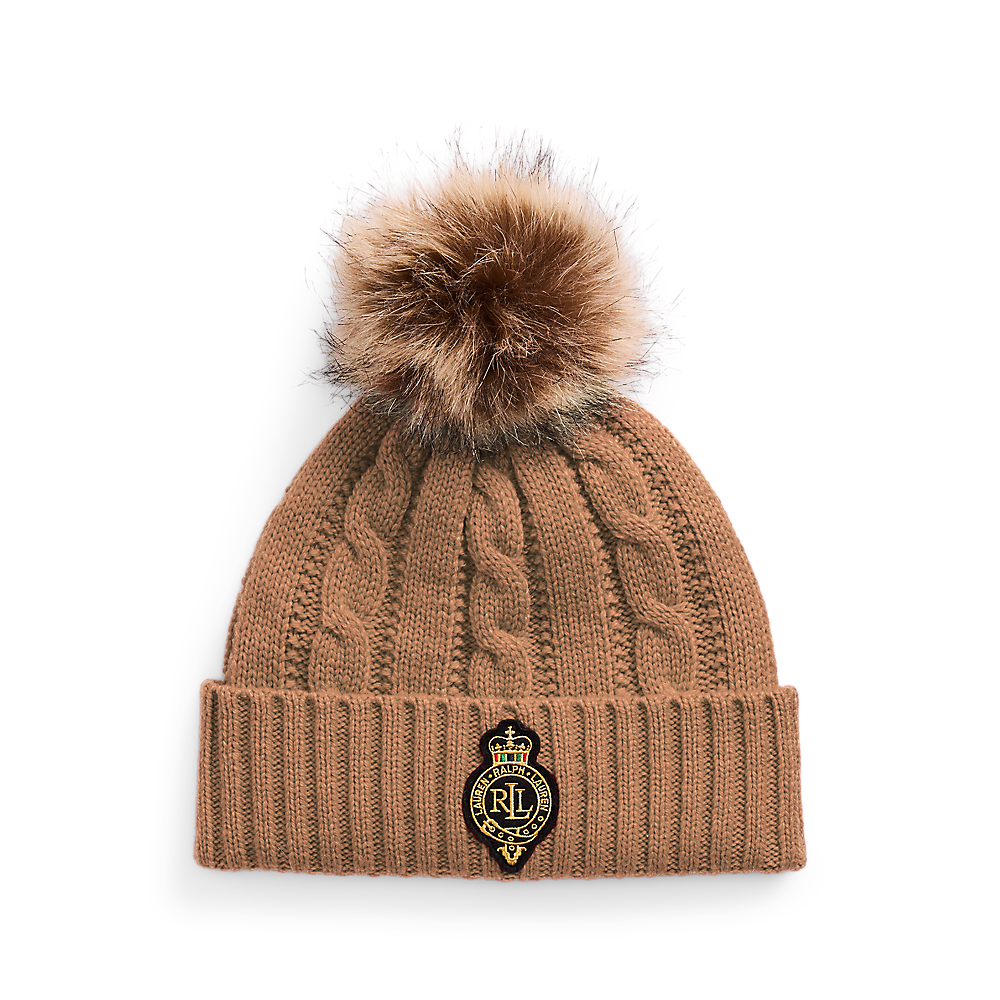 LRL Crest-Patch Pom-Pom Cable-Knit Beanie/Kapa 454P04455002