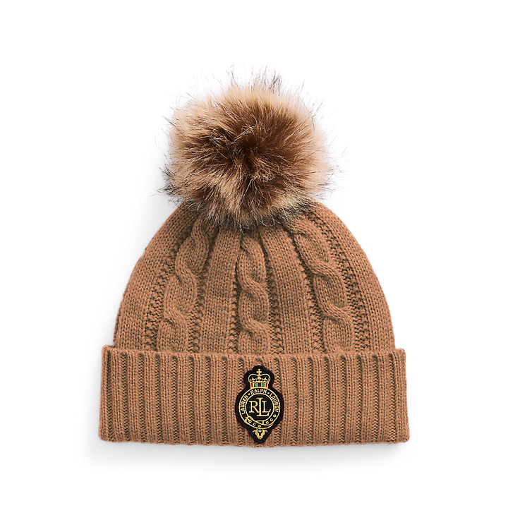 LRL Crest-Patch Pom-Pom Cable-Knit Beanie/Kapa 454P04455002