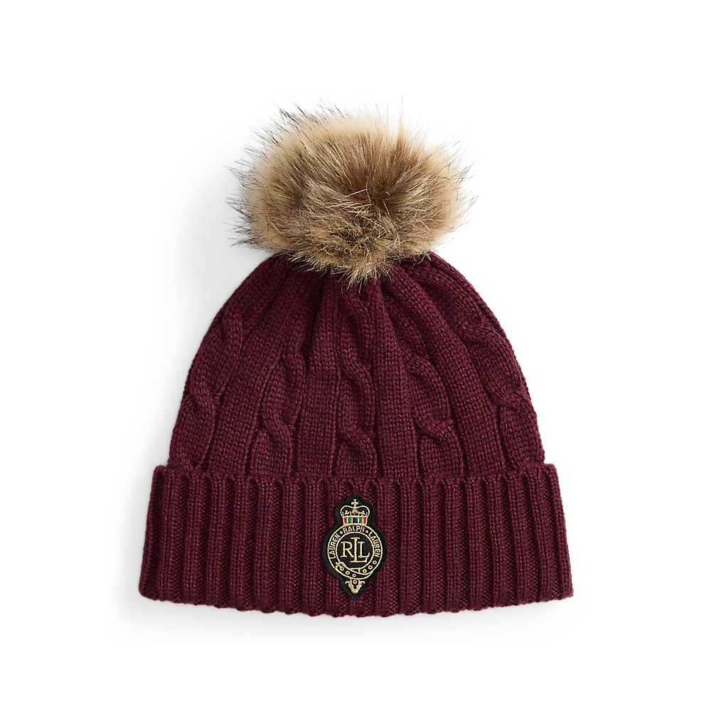 LRL Crest-Patch Pom-Pom Cable-Knit Beanie/Kapa 454P04455006