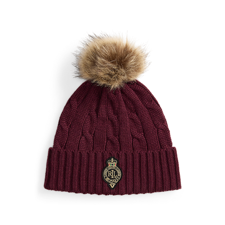 LRL Crest-Patch Pom-Pom Cable-Knit Beanie/Kapa 454P04455006