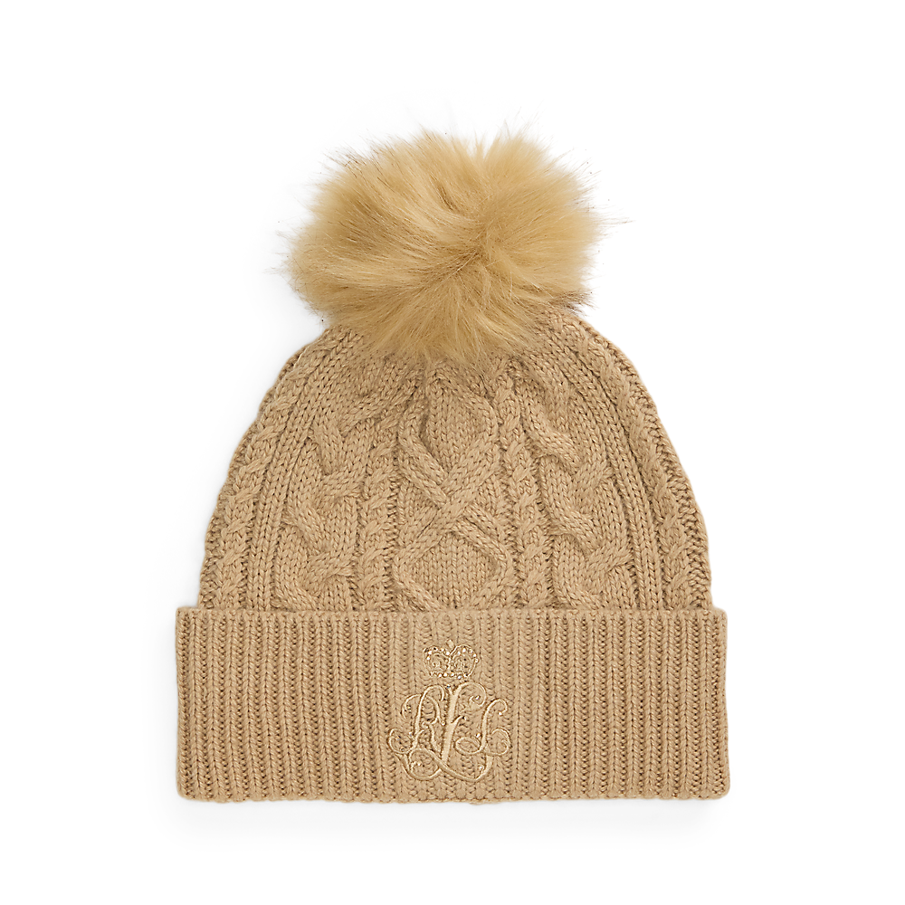 LRL Embroidered Pom-Pom Cable-Knit Beanie/Kapa 454P04466002