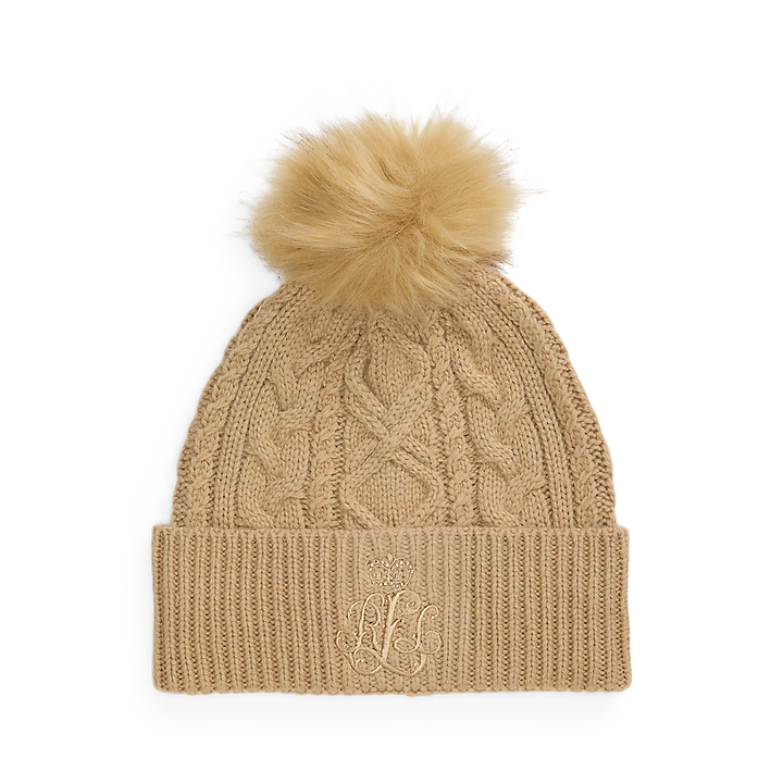 LRL Embroidered Pom-Pom Cable-Knit Beanie/Kapa 454P04466002