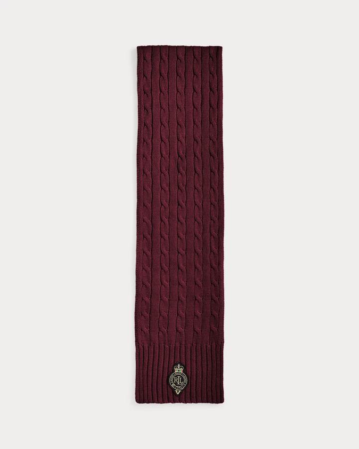 LRL Crest-Patch Cable-Knit Scarf/Šal 454P04456006