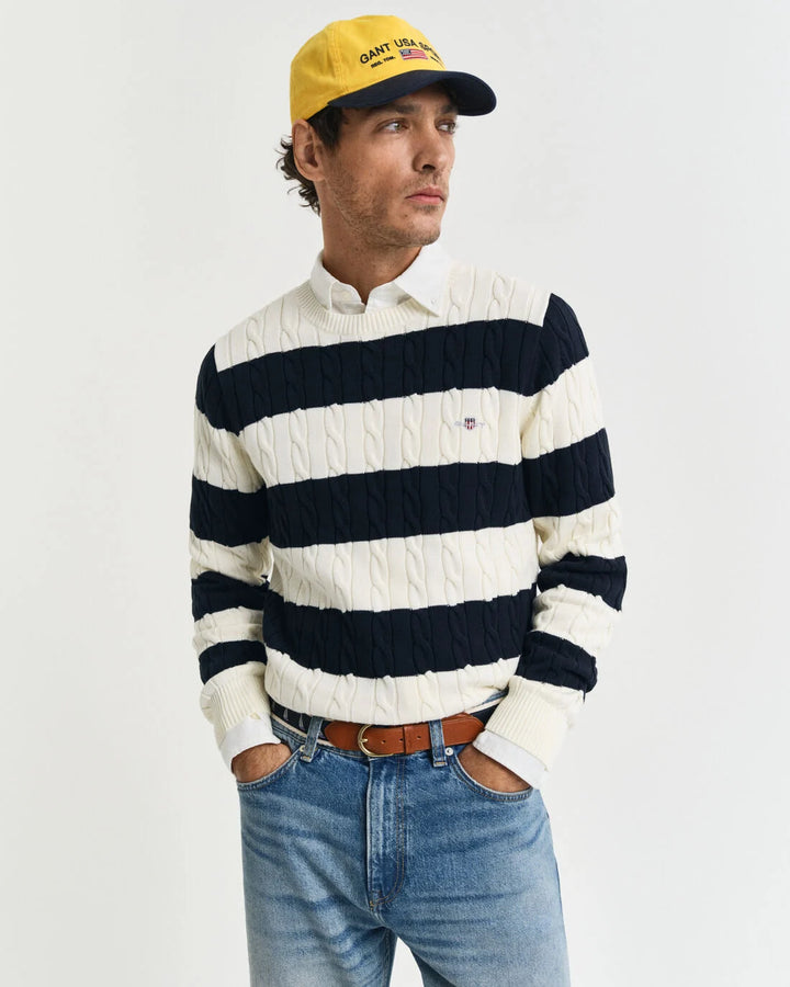 GANT Striped Cotton Cable C-Neck/Pulover 8050605