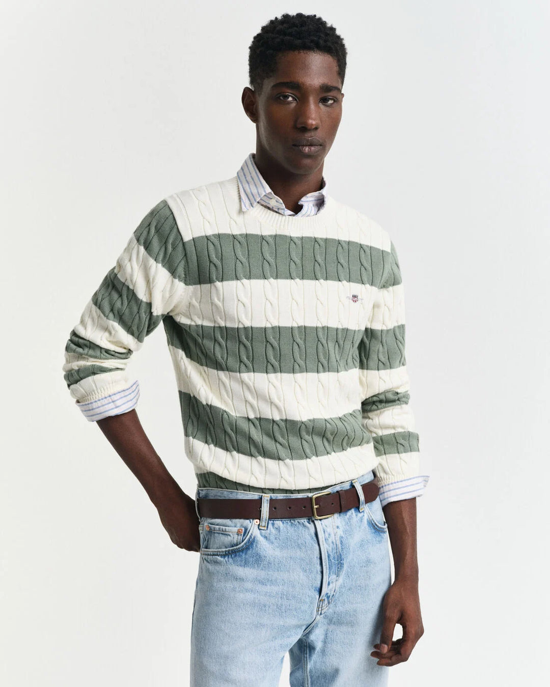 GANT Striped Cotton Cable C-Neck/Pulover 8050605