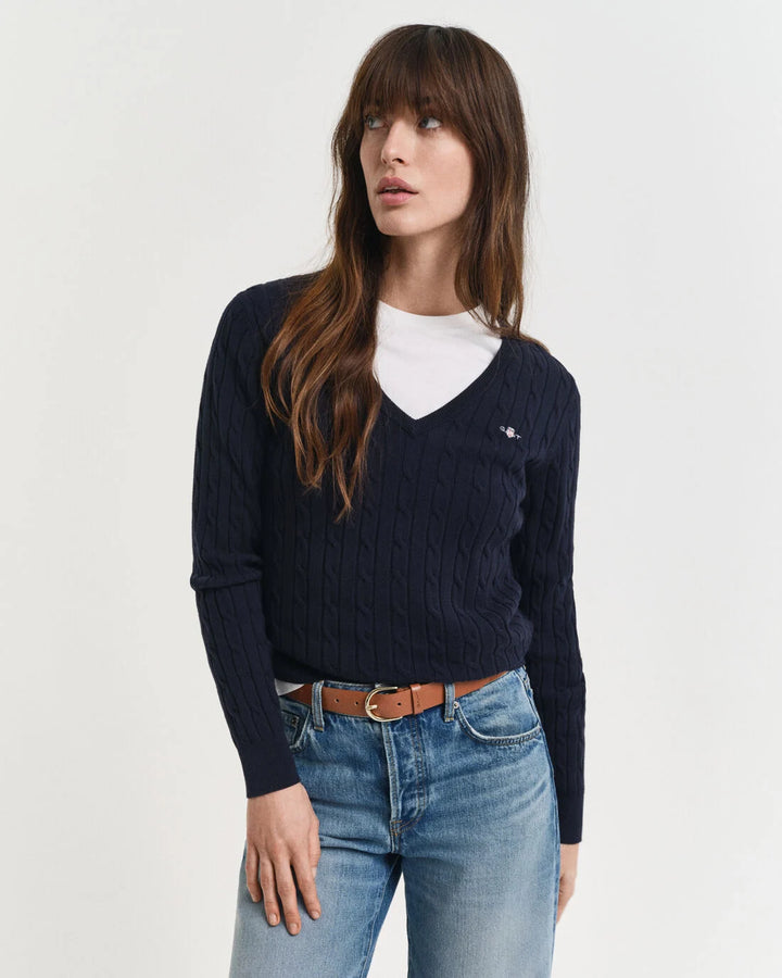 GANT Stretch Cotton Cable V-Neck/Pulover 4800101