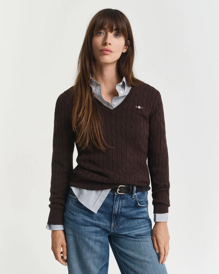 GANT Stretch Cotton Cable V-Neck/Pulover 4800101