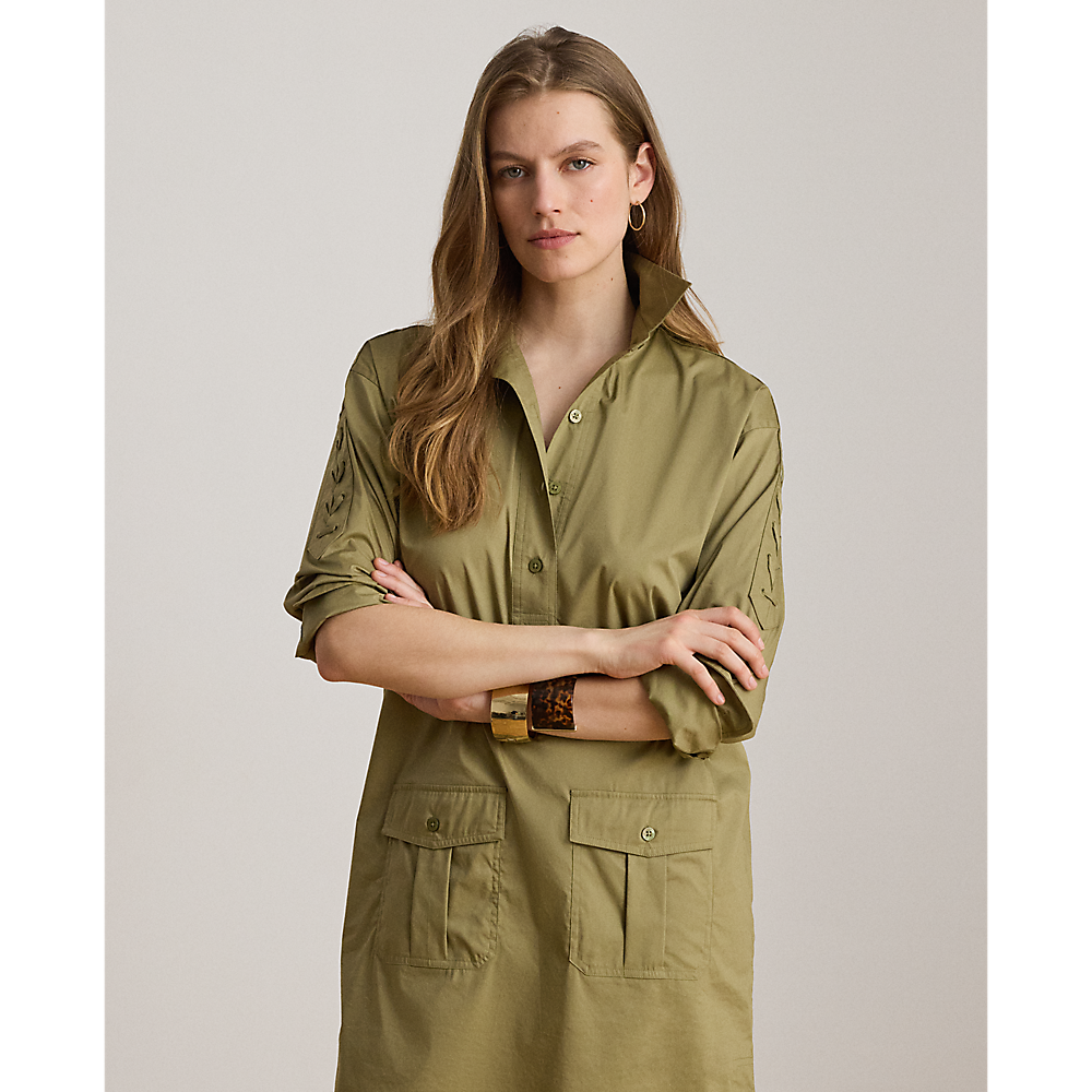 LRL Lace-Up-Trim Cotton-Blend Shirtdress/Haljina 200B24607001
