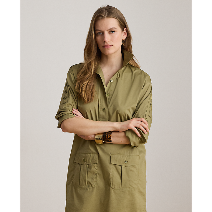 LRL Lace-Up-Trim Cotton-Blend Shirtdress/Haljina 200B24607001
