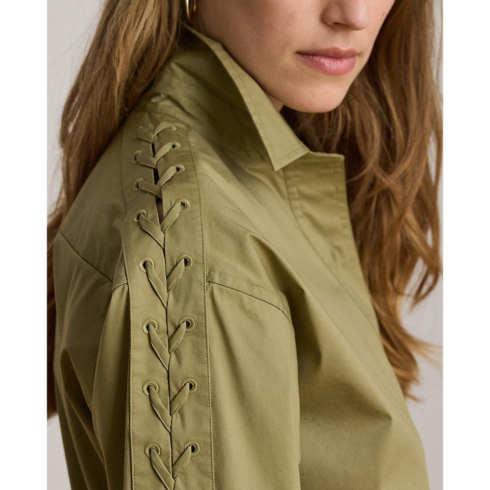 LRL Lace-Up-Trim Cotton-Blend Shirtdress/Haljina 200B24607001