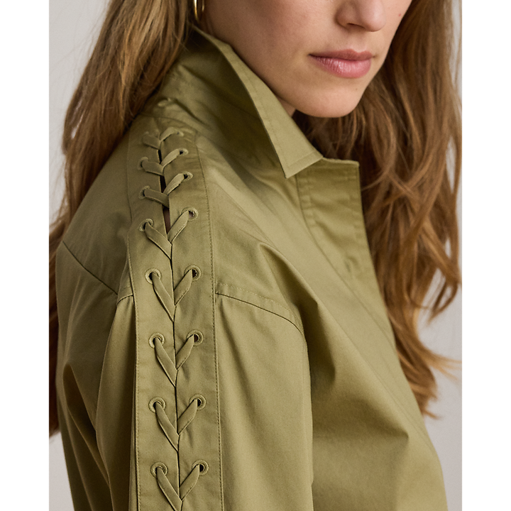 LRL Lace-Up-Trim Cotton-Blend Shirtdress/Haljina 200B24607001