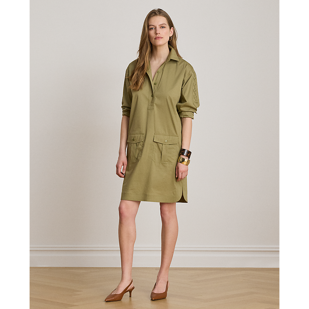 LRL Lace-Up-Trim Cotton-Blend Shirtdress/Haljina 200B24607001