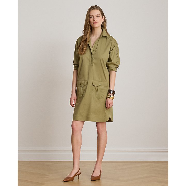 LRL Lace-Up-Trim Cotton-Blend Shirtdress/Haljina 200B24607001