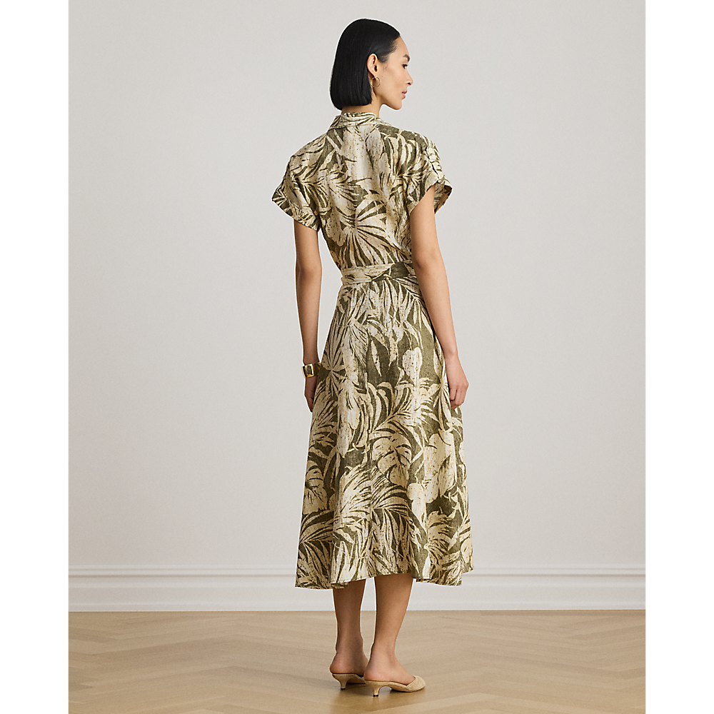 LRL Palm-Frond-Print Linen Camp Shirtdress/Haljina 200B24676001