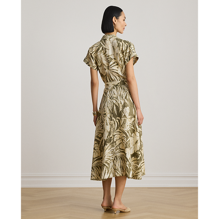LRL Palm-Frond-Print Linen Camp Shirtdress/Haljina 200B24676001