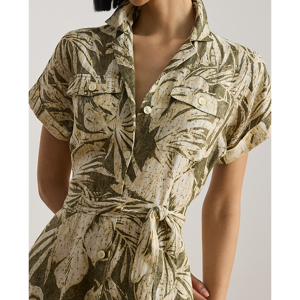 LRL Palm-Frond-Print Linen Camp Shirtdress/Haljina 200B24676001