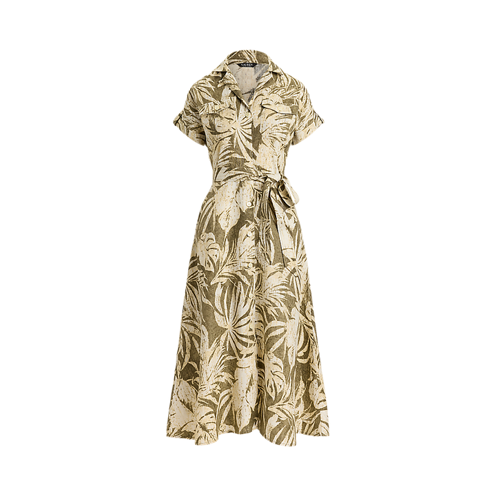 LRL Palm-Frond-Print Linen Camp Shirtdress/Haljina 200B24676001