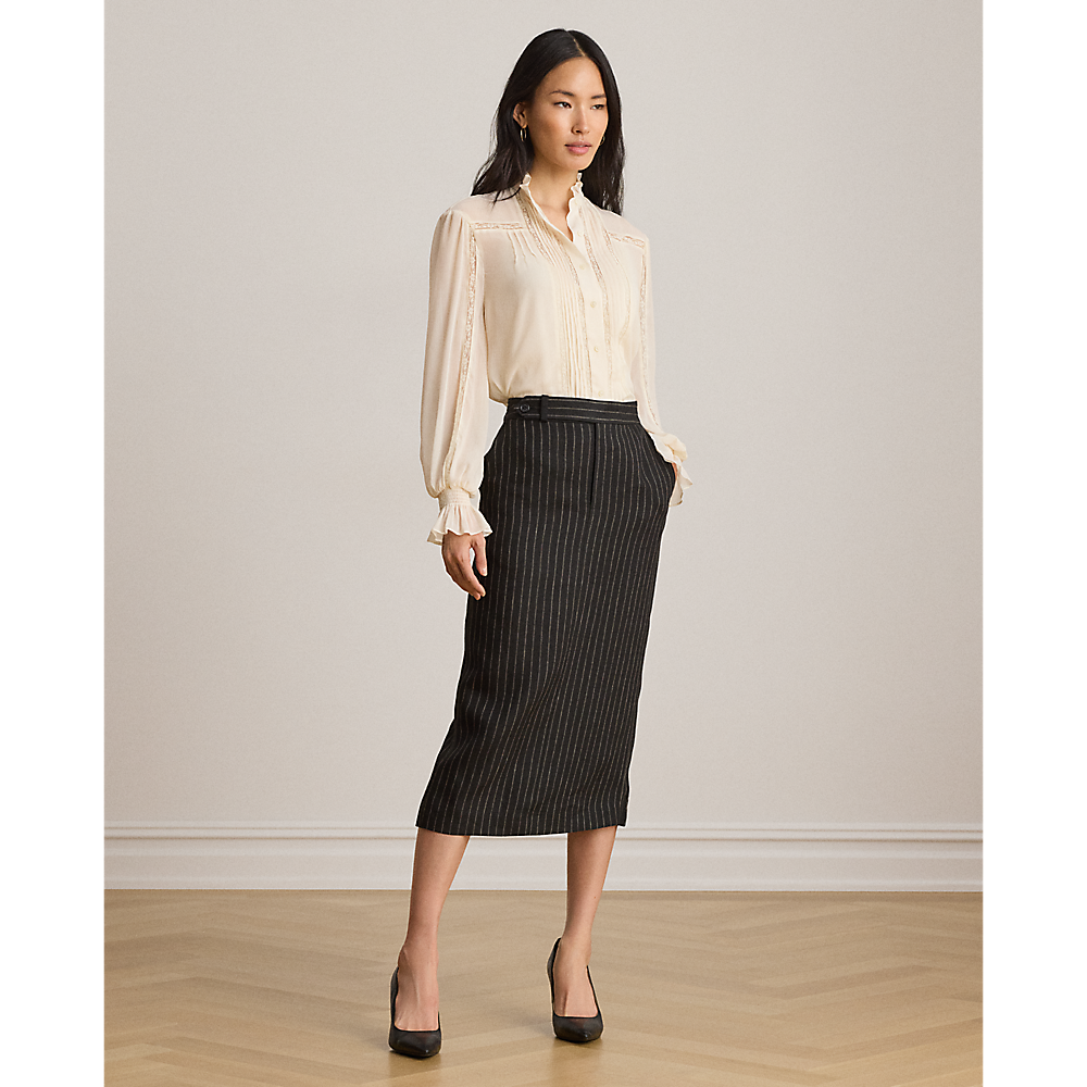 LRL Lace-Trim Crinkle Georgette Blouse/Bluza 200P13729002