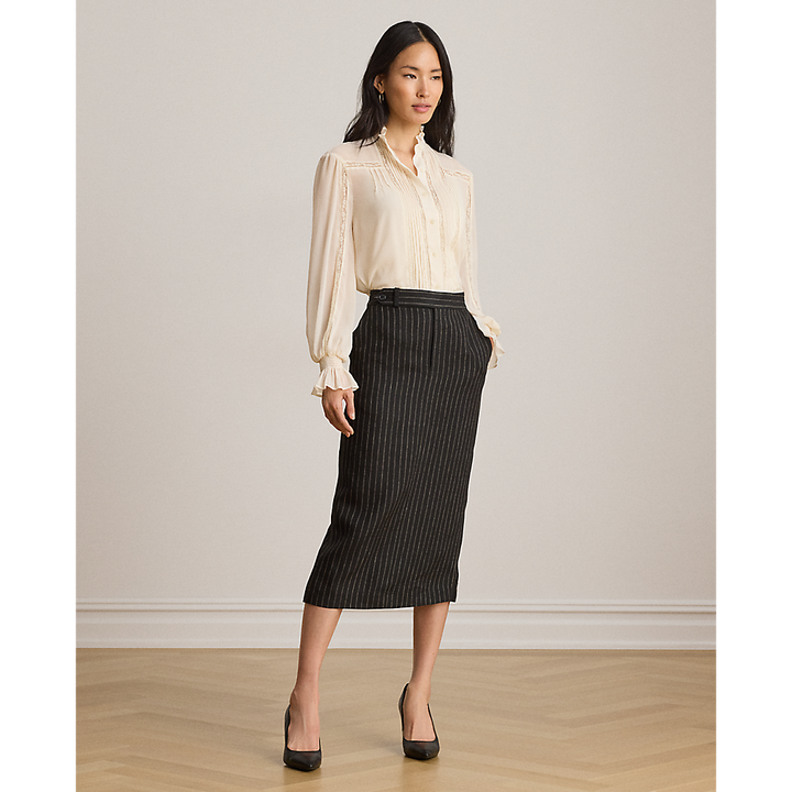 LRL Lace-Trim Crinkle Georgette Blouse/Bluza 200P13729002