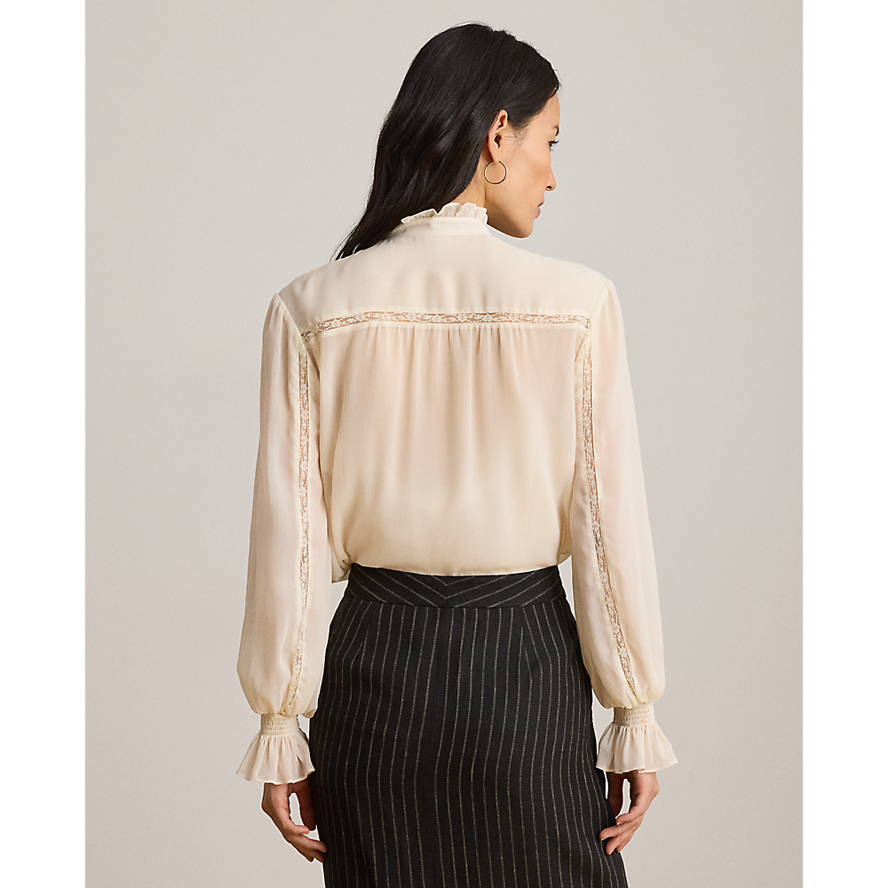 LRL Lace-Trim Crinkle Georgette Blouse/Bluza 200P13729002