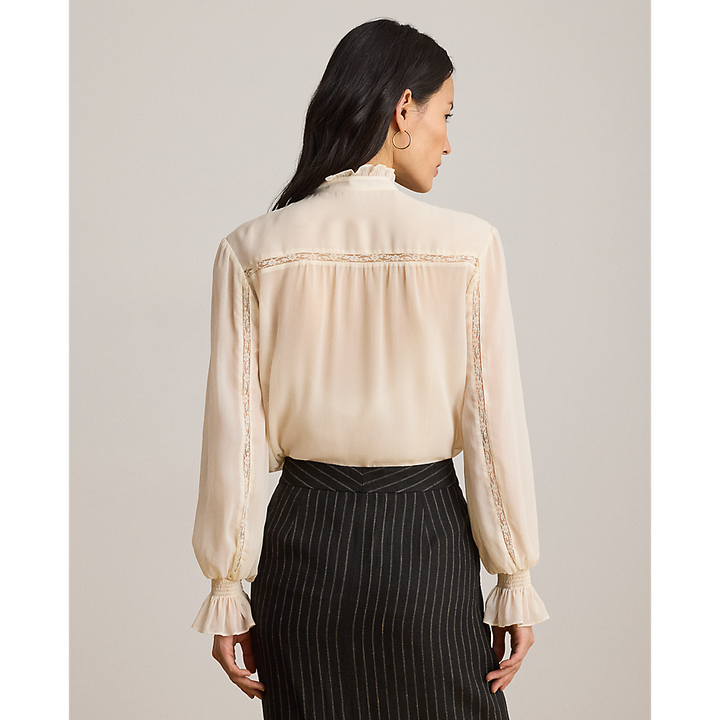 LRL Lace-Trim Crinkle Georgette Blouse/Bluza 200P13729002