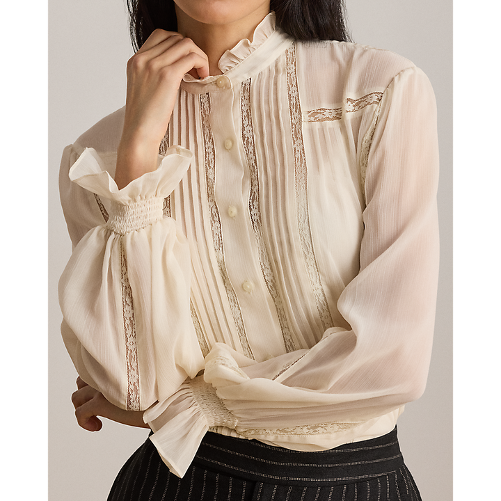 LRL Lace-Trim Crinkle Georgette Blouse/Bluza 200P13729002