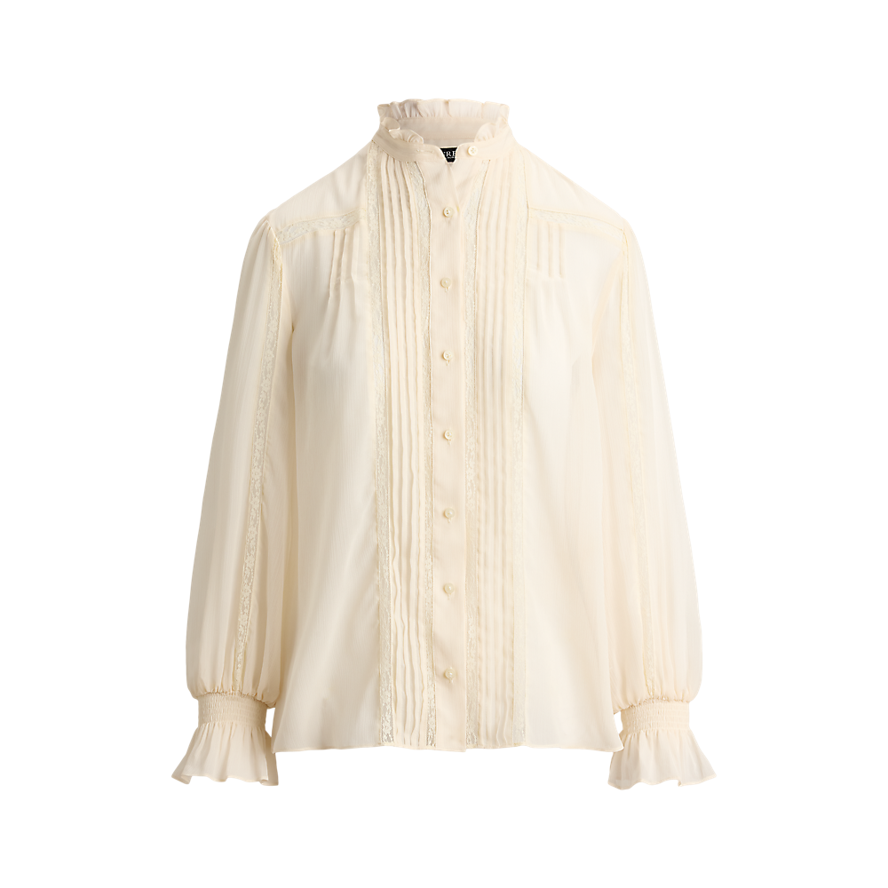 LRL Lace-Trim Crinkle Georgette Blouse/Bluza 200P13729002