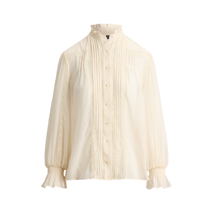 LRL Lace-Trim Crinkle Georgette Blouse/Bluza 200P13729002