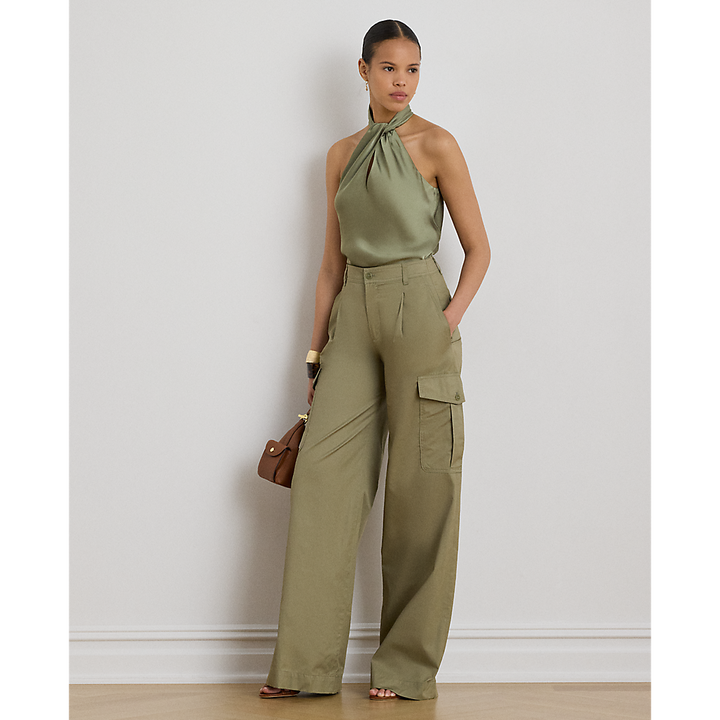 LRL Twist-Front Charmeuse Halter Blouse/Bluza 200P13953001
