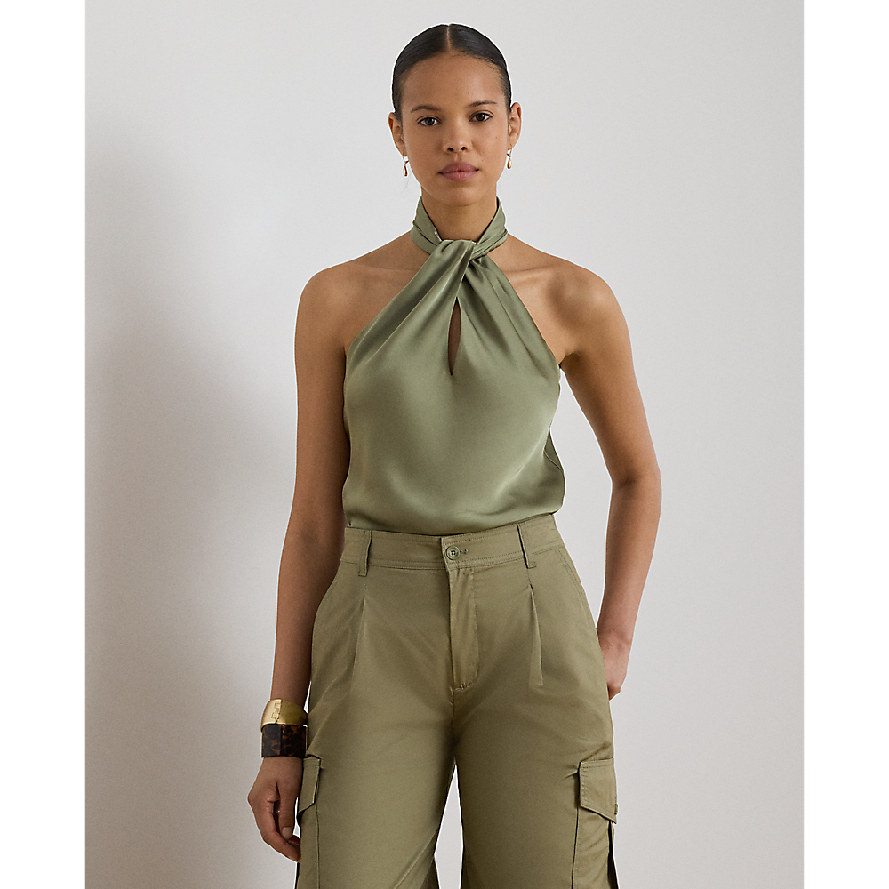 LRL Twist-Front Charmeuse Halter Blouse/Bluza 200P13953001