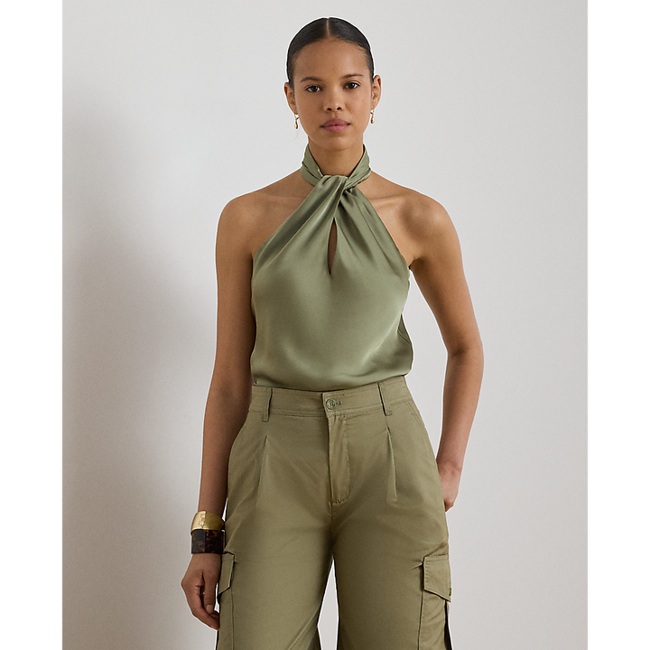 LRL Twist-Front Charmeuse Halter Blouse/Bluza 200P13953001